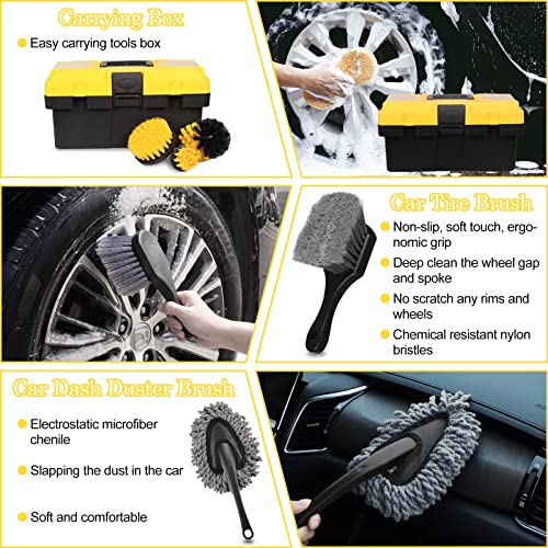 TTRCB 27Pcs Car Detailing Kit, Car Detailing Brush Set, Auto Detailing Drill Brush Set, Car Detailing Brushes, Car Wash Kit, Car Accessories, Car Cleaning Tools Kit for Interior, Exterior, Wheels - size: 27pcs