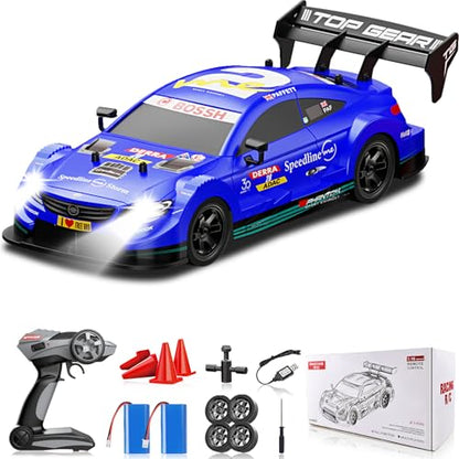 RC Drift Car, 1/16 Drifting RC Car 4WD 2.4GHz High Speed RC Cars for Adults Fast Remote Control Cars Blue Racing Vehicle with Lights Rechargeable Batteries Drifting Tire for Kids Boys - color: Blue 28
