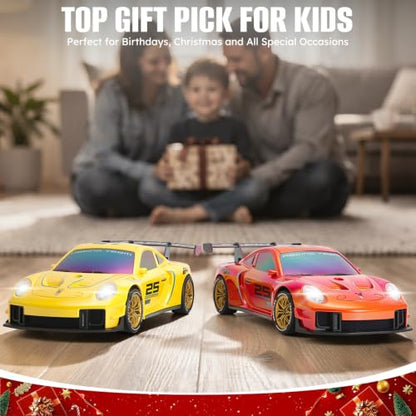 RC Drift Car, 1:24 4WD Remote Control Cars Vehicle with LED Light,2.4GHz 20KM/H High Speed RC Cars with Two Batteries & Drifting Tires Racing Sport Toy for Adults Boys Girls Kids Yellow - color: Yellow