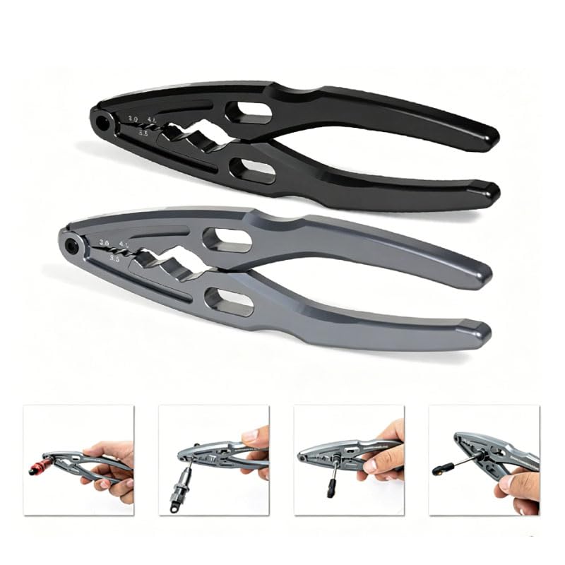 RC Car Repair Tools: Shock Pliers, Repair Pliers, Tie Rod Ball Joint Removal Tool, Repair Screwdriver Set, Small Phillips Socket, Tie Rod Adjustment Wrench, Black (4-Piece Set) - color: Black Out