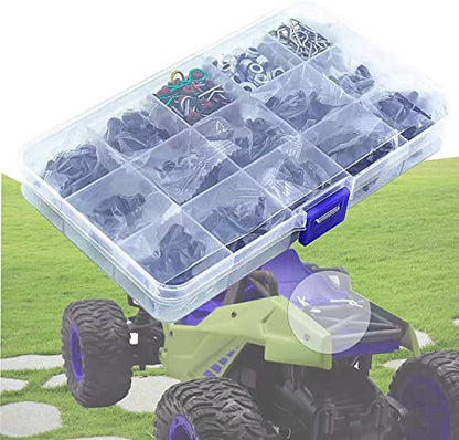 Aluminum RC Car Repair Work Stand Repair Tool Set 360 Degree Rotation and 610PCS RC Screws Kit for 1/8 1/10 1/12 1/16 1/18 RC Car Truck Scale Crawler (RC Work Stand+ RC Screws Kit)