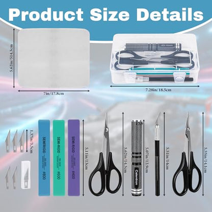 RC Car Body Reamer 0-14mm with Measurement Scale, Hole Punch Tool Kit with Curved & Straight Lexan Scissors, Hobby Knife for RC Shell Mounting, Trimming & Plastic Model Building（Black - color: Black