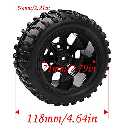 12mm Hub 4.64 inch OD Rubber Tires & Wheel Rim with Foam for 1/10 Scale Traxxas Slash HPI HSP Volcano ExceedRC Infinitive Off-Road Car Monster Truck (Style 2), Black - style: Style 2