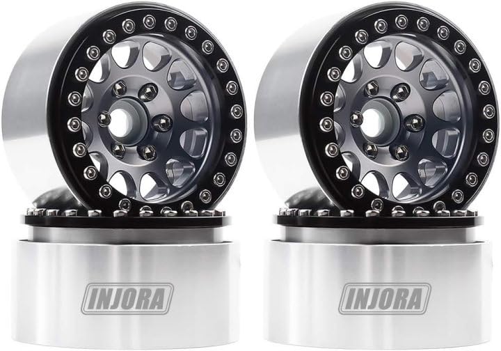 INJORA 1.9 Aluminum Beadlock Wheel Rim for 1:10 RC Crawler (Black&Gray) - color: Black&Gray