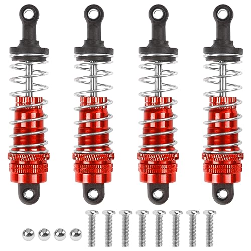 ShareGoo Aluminum Front Rear Swing Arm & Steering Knuckle Kit & Shock Absorbers Compatible with WLtoys 144010 144001 144002 1/14 RC Car (Red) - color: Red