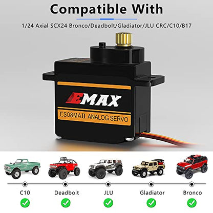 Emax Servo ES08MAII 12g Analog RC Servo for SCX24 | For 1/24 Axial SCX24 Bronco/JLU/C10/Gladiator/Deadbolt/B17, High Torque Servo, Quick Steering Response