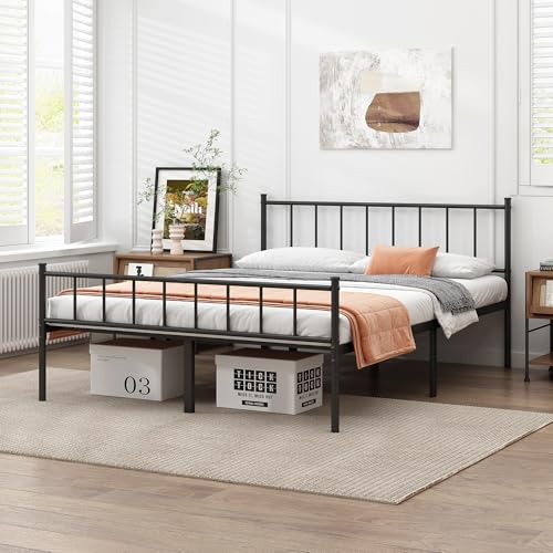 DIIYIV Queen Metal Bed Frame,Steel Slat Support,Noise Free,Easy Assembly | Queen Size Bed,Mattress Foundation,Underbed Storage,No Box Spring Needed - size: Queen