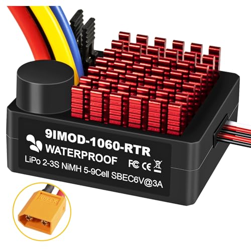 WP 1060 2-3s 60A Brushed ESC [XT60 Plug] Waterproof Brushed Electronic Speed Controller with Switch Mode BEC, RC ESC for 1/10 Scale RC Crawler Car Trucks - color: Black-yellow