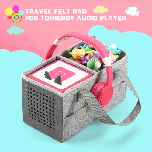 PISOSN Carrying Case for Toniebox Starter Set and Tonies Figurines, Travel Felt Cloth Musical Toy Folding Bag for Toniebox 2 & Accessories (Gray) - color: Gray