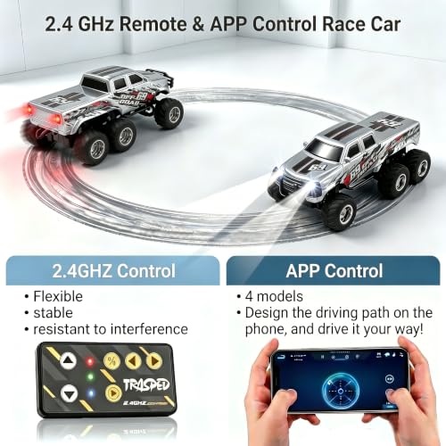 haomsj 1/64 Mini Rc Monster Truck 6x6 Off Road Remote Car for Kids & Adult | Sturdy Metal Car|3 Speeds|2.4G Flexible Remote Control|Long Lasting|Fast Charge|All-Terrain|Gift for Boys Age 3-12 - color: Gray