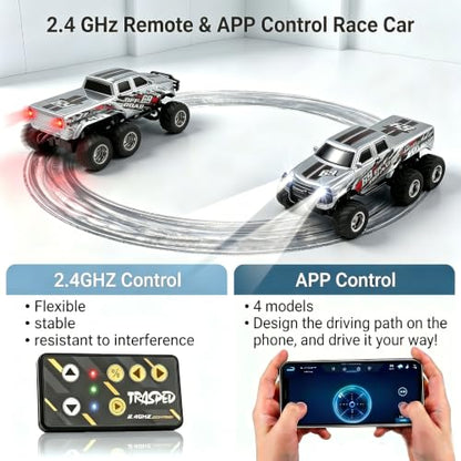 haomsj 1/64 Mini Rc Monster Truck 6x6 Off Road Remote Car for Kids & Adult | Sturdy Metal Car|3 Speeds|2.4G Flexible Remote Control|Long Lasting|Fast Charge|All-Terrain|Gift for Boys Age 3-12 - color: Gray