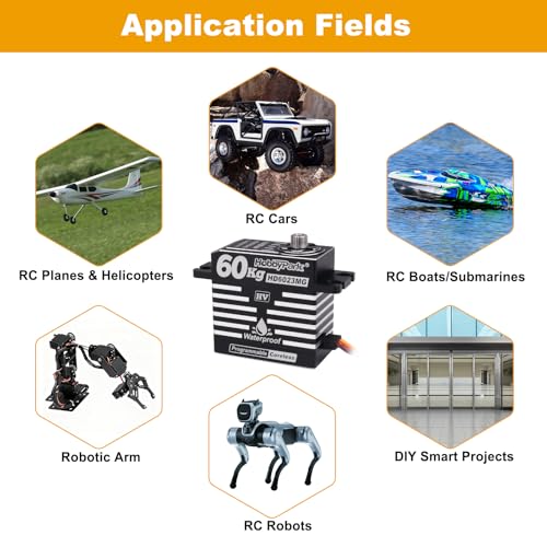 HobbyPark Waterproof RC Servo High Torque Coreless Motor Metal Gear Digital Servo Aluminum Case Parts for 1/8 1/10 RC Crawler SCX10 TRX4 RC Truck RC Car Buggy Basher Control Angle 180° (60kg Torque)