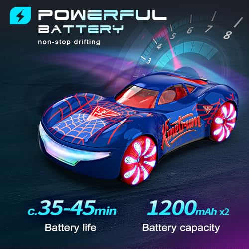 Remote Control Car, 2.4Ghz Spider-Themed 360° Spin, Sideways Movement, Dual Spray, Auto Demo, Adjustable Volume & LED Lights RC Cars for Boys Age 8-12 Gift for Girls Kids Birthday Christmas - color: Blue