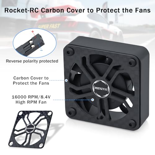 Surpass Hobby 40mm RC Cooling Fans 16000 High RPM RC Car Motor Fan for 1/8 1/10 RC Car Truck Truggy (Without Motor Heatsink) - style: 1Pack 40mm fan-black