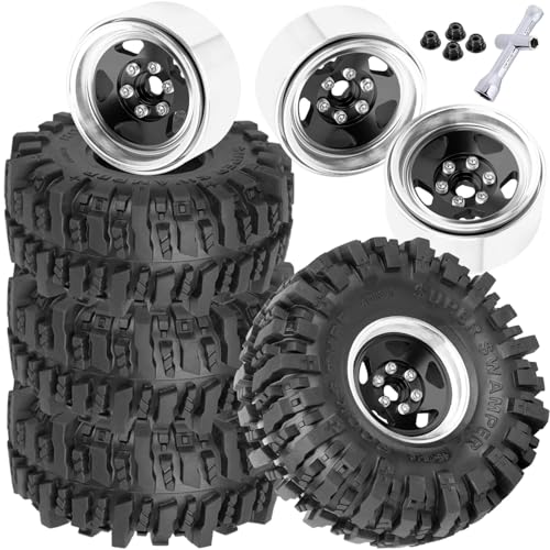 4PCS RC 1.9 in Wheel Tires for 1/10 TRX4 TRX6 SCX10 SCX10 II 90046 SCX10 III AXI03007 Gen7/8 D90 VS4-10 RC Crawler Car,BRCatWPark Alloy 1.9 Beadlock Wheel and Rubber Tires w/Sponge,Black - color: Black - (Tires)
