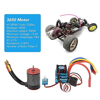 120A Brushless Motor ESC Set, Professional High Torsion 3650 Brushless Motor 120A ESC Combo Set for 1/10 Scale RC Cars, Compatible with HSP Axial SCX10 D90 HPI - size: 5200KV
