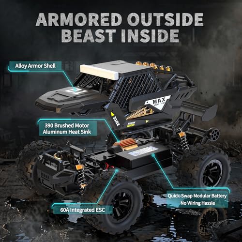 1/16 4X4 Off-Road High-Speed 50+KM/H(Peak) Alloy RC Cars Monster Truck - 390 Motor Durable axle & Suspension RC Truck | 3000mAh Batteries | rc Cars Toys Birthday for Teens Aged 14+ - color: Highspeed Alloy Rc Car