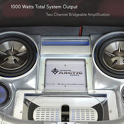 Pyramid 2 Channel Car Stereo Amplifier - 1000W Dual Channel Bridgeable High Power MOSFET Audio Sound Auto Small Speaker Amp Box w/ Crossover, Variable Gain Control, RCA IN/OUT, LED Indicators PB717X