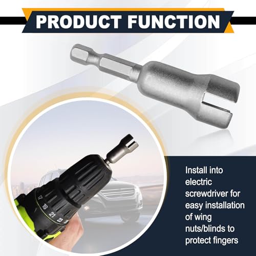 2 PCS Butterfly Hole Socket Wrench, Wing Nut Drill Bit Socket Wrenches Tools Set, Hex Shank Nut, Universal Automobile Accessories (Silver 2.5In Height)