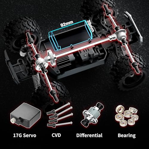 Remote Control Car 1:18 Scale 4WD Off-Road RC Truck, 36 KPH Fast RC Car with Dual 7.4V 1500mAh Batteries, Oil-Filled Shocks, Dual Body Shells, RC380,2.4GHz RTR for Outdoor Driving
