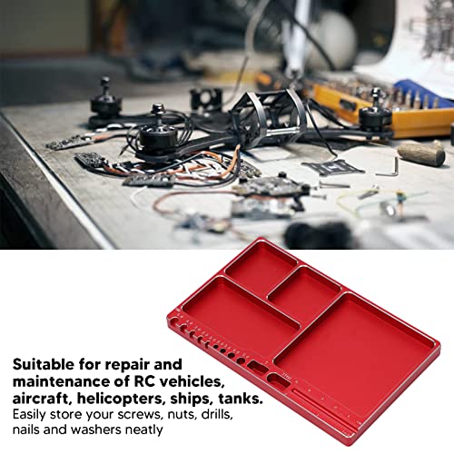 Magnetic Screw Tray, RC Aluminium Alloy Screw Tray, Adsorption Widely Used Magnetic Parts Tool Tray for RC Model Toy Repair Mat Electronic Repair Kit Tool Organizer (Red) - color: Red