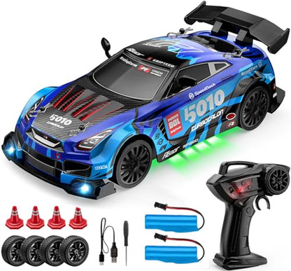 1:24 Scale RC Drift Car 4WD 2.4GHz High Speed Racing Sport Toy Car with LED Lights, Racing and Drift Wheels (E83-Blue) - style: E83-Blue