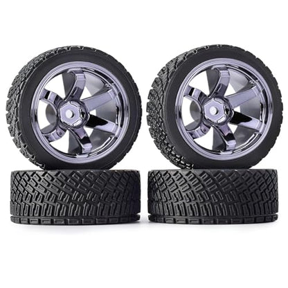 4PCS 65mm RC Rally Car Rubber Tires and 6-Spokes Wheel Rims 12mm Hex Compatible with 1/10 RC On-Road Rally Racing Car for HSP Tamiya Sakura HPI WR8 HSP TT02 WLtoys RC Parts (Gray) - color: Gray