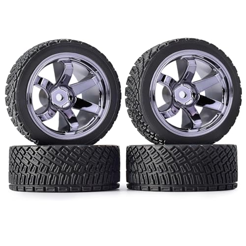4PCS 65mm RC Rally Car Rubber Tires and 6-Spokes Wheel Rims 12mm Hex Compatible with 1/10 RC On-Road Rally Racing Car for HSP Tamiya Sakura HPI WR8 HSP TT02 WLtoys RC Parts (Gray) - color: Gray