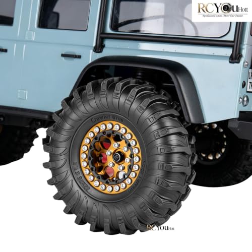 RC 1.3 Beadlock Wheel Tires&Aluminum Wheel Rim for 1/24 SCX24 FCX24,1/18 TRX4M RC Crawler Car,1.3 Beadlock Wheels and Tires/Wheels Tire,Golden (4PCS) - color: Golden- (Wheel Tires)