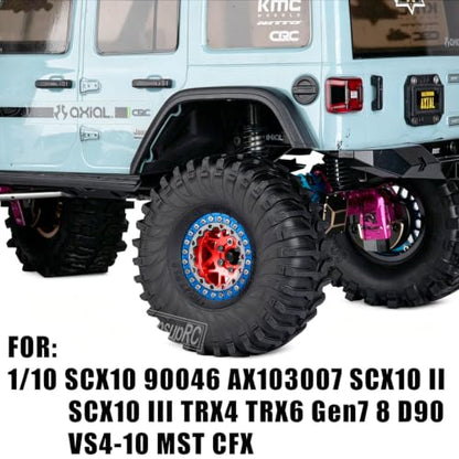 1.9 RC Wheels and Tires for 1/10 SCX10 90046 AXI03007 TRX4 TRX6 VS4-10 Gen7 Gen8 MST CFX D90.Aluminium RC Truck Tires Highway Tires 1.9" RC Wheels 1.9 Beadlock Wheel Rim RC Tires,Red - color: Red(1.9tires)