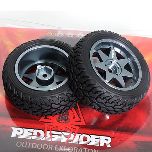 REDSPIDER 1/10 RC Rally Car Tyres 12mm Hex Hub Rubber Tires & Aluminium Wheel Rims OD 75mm/2.95'' for 1/16 1/14 1/12 1/10 RC Touring Car On-Road Off Road Buggy (Titanium) - color: Titanium