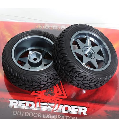 REDSPIDER 1/10 RC Rally Car Tyres 12mm Hex Hub Rubber Tires & Aluminium Wheel Rims OD 75mm/2.95'' for 1/16 1/14 1/12 1/10 RC Touring Car On-Road Off Road Buggy (Titanium) - color: Titanium