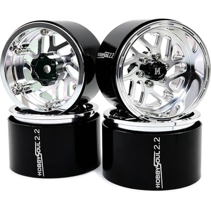 2.2 Beadlock Wheels 4-Pack For 1/10 RC Crawler SCX10 TRX4 Capra | -11mm negative offset,40mm wide aluminum wheel silver color rims with 12mm hex hub,for 1/10 RC crawler vehicles Upgrades - color: Silver