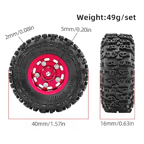 0.7” Wheel & Crawler Terrain Tire Set for 1/30 RC Crawler, -1.00mm Offset, Axial SCX30 & Redcat Ascent-32, CNC Aluminum Rims, 5mm Hex, Shims Screwdriver Included, Pre-Assembled, 4 pcs, Red - color: Red-1, size: Rock-trail-clean-out