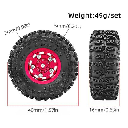 0.7” Wheel & Crawler Terrain Tire Set for 1/30 RC Crawler, -1.00mm Offset, Axial SCX30 & Redcat Ascent-32, CNC Aluminum Rims, 5mm Hex, Shims Screwdriver Included, Pre-Assembled, 4 pcs, Red - color: Red-1, size: Rock-trail-clean-out
