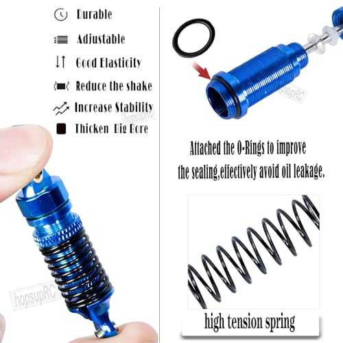 Full Aluminum Big Bore RC Shocks Absorber Damper Upgrades Part for 1/18 Granite Grom Mega 380 Brushed 4x4 Monster Truck RTR,Front Rear Assembled Full Metal Shocks,4PCS Navy Blue - color: Navy Blue(4 pcs)