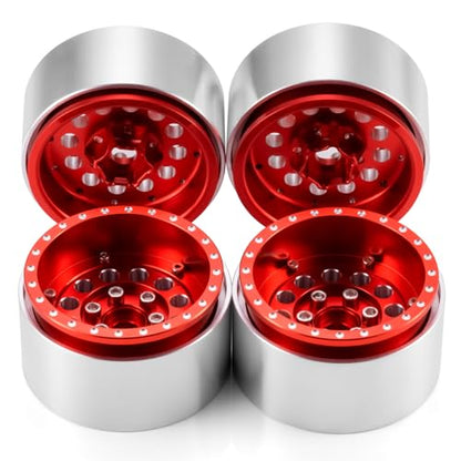 RCLIONS 4PCS Aluminum 1.9" Beadlock Wheels Deep Dish Wheel Rims Upgrades for Axial SCX10 I II III TRX4 GEN7 GEN8 1/10 RC Crawler Truck Car (Red) - color: Red