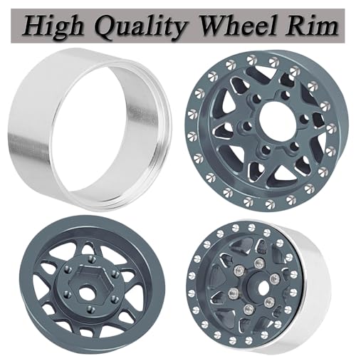 for SCX24 TRX4M 1/24 1/18 RC Crawler Car,Aluminum 1.0" Beadlock Wheel Tires Wheel Hub Wheels Rim 4PCS 1.0in Beadlock Wheel Rims Heavy Duty Rim,Titanium - color: (4PCS）Titanium
