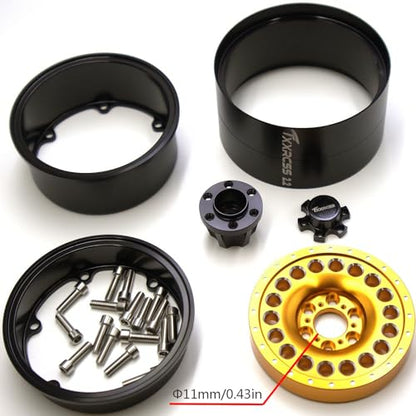 Adjustable 2 Offsets RC 2.2 Beadlock Wheels Rims 1/10 Crawle Car Wheel Aluminum Hub Upgrades for Remote Control SCX10 Capra Wraith Trx4 (4PC) (Black ＆ gdlden) - color: Black ＆ Gdlden