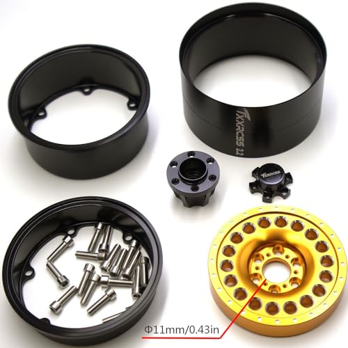 Adjustable 2 Offsets RC 2.2 Beadlock Wheels Rims 1/10 Crawle Car Wheel Aluminum Hub Upgrades for Remote Control SCX10 Capra Wraith Trx4 (4PC) (Black ＆ gdlden) - color: Black ＆ Gdlden