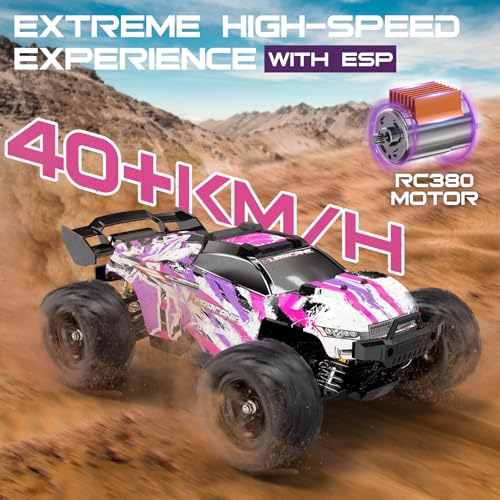 Pink Remote Control Car for Girls, 1:18 Fast rc Cars for Girls with 40+ KM/H 4WD Off-Road rc Truck, Includes 2 Rechargeable Batteries, 8 9 10 11 12 13 Year Old Girl Gifts - color: Pink