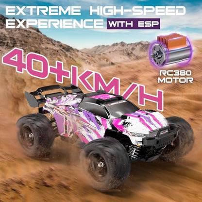 Pink Remote Control Car for Girls, 1:18 Fast rc Cars for Girls with 40+ KM/H 4WD Off-Road rc Truck, Includes 2 Rechargeable Batteries, 8 9 10 11 12 13 Year Old Girl Gifts - color: Pink