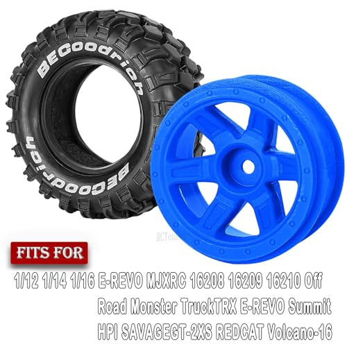 RC Wheels and Tires Off Road Monster Truck TRX E-REVO Summit HPI SAVAGEGT-2XS REDCAT Volcano-16 for 1/12 1/14 1/16 E-REVO RC 16208 16209 16210,Rc Plastic Wheels,Navy Blue - color: Navy Blue- (Rc Wheels Tires)