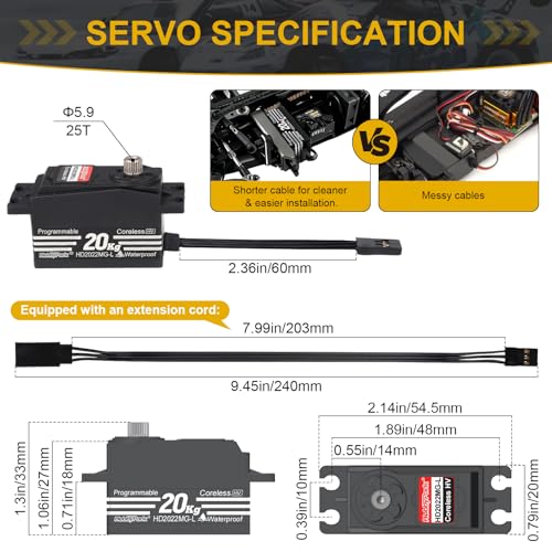 HobbyPark Low Profile Servo 0.06sec Ultra Fast Speed Steering Servo 20kg fit 1/8 1/10 RC Touring Cars Drift for Tamiya TT02 HPI RS4 Kyosho Fazer Mk2 MST Traxxas 4Tec XRAY Yokomo Team Associated Xpress