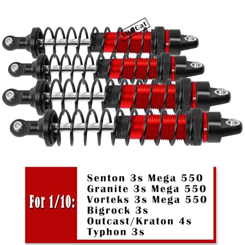 4PCS Front Rear Full Alloy Shocks RC Upgrades Parts for 1/10 Senton Granite Big Rock Vorteks 3s Blx 4X4 Mega 550,for 1/10 Kraton Outcast 4s,Red,Replace #AR330550 AR330551 - color: Red Shocks (Upgrades)