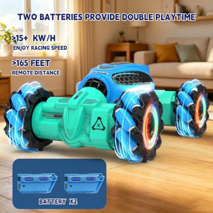 Remote Control Car - RC Drift Car Gesture Sensing Toy Boy Age 6-8-12 Gifts | Gesture Sensing RC Stunt Car for Kids Toys 6 7 8 9 10 11 12 Year Old Boy Birthday Christmas Presents with Lights Music - color: Light Blue