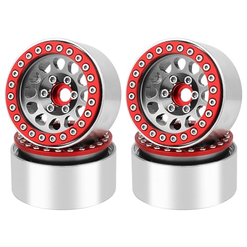 Aluminum 1.9 Beadlock Wheels Rims for 1/10 RC Crawler Axial SCX10 I II III Capra TRX4 TRX6 VS4-10 Gen8 MST CFX Upgrades Parts (red-Titanium) - color: Red-titanium