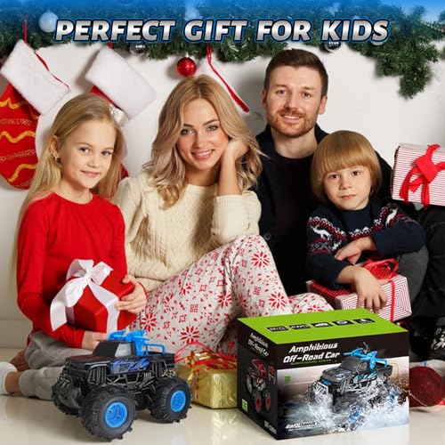 Amphibious Remote Control Monster Truck Toys 1:18 Scale RC Cars with 360° Rotation 4WD All Terrain RC Truck Toys Gifts for Boys Age 8-12 - color: 135-blue, size: 1:18