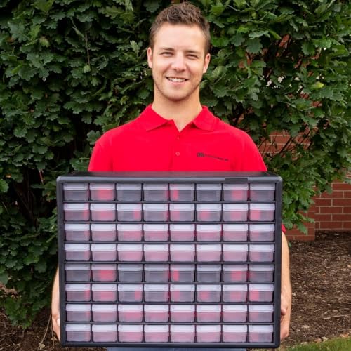 Akro-Mils 64-Drawer Plastic Storage Cabinet, 20"W x 6"D x 16"H, Black | Plastic Cabinet w/ Drawers for Garage Organization, Beads, Building Bricks Storage, Teacher Toolbox, Makeup Organizer, 10764 - size: 64 Drawer