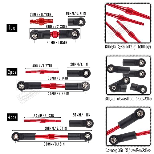 Adjustable Turnbuckles Upgrades Part for 1/10 Slash/Rustler/Stampede/Bandit VXL 4WD, Adjustable Turnbuckles Camber Links Toe Link,7PCS Red - color: Red/7pcs